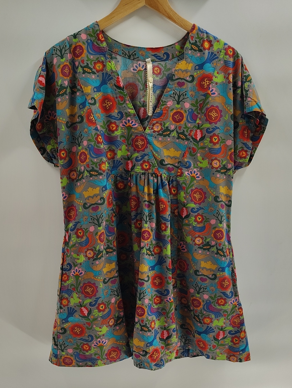 Uncle Frank Boho Folkloric Dress Multicolor Floral Bird Print Cotton Blend
